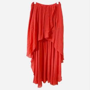 Annabelle Hi-Lo Boho Festival Gauzy Type Fabric Flowy Skirt Coral in Color